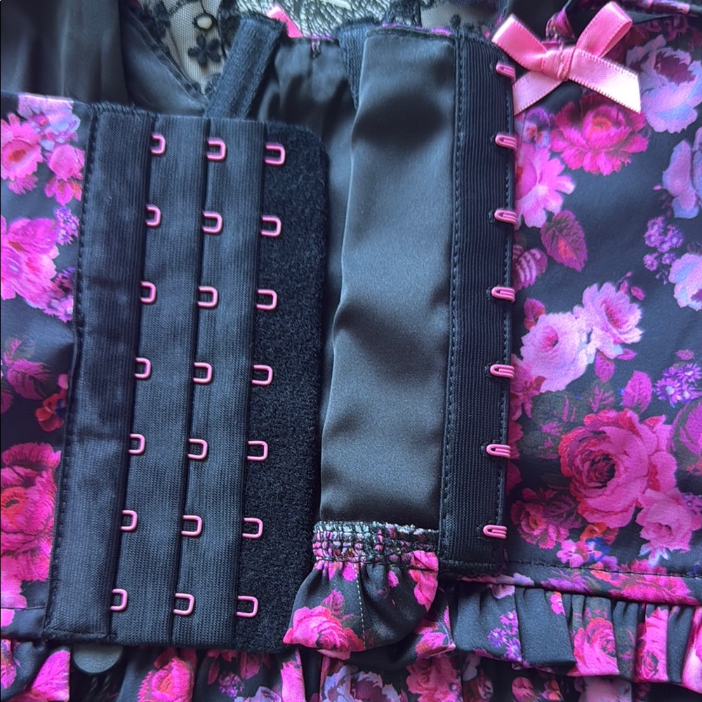 For Love And Lemons Pink and Black Bra with Floral Pattern